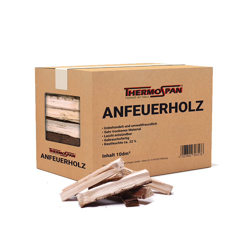 Thermospan® Anfeuerholz – Palette 60 Netze à 10 dm³ – Kiefer & Fichte | Ramsauer Brennholz