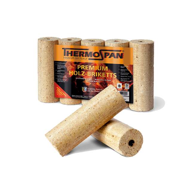 Thermospan® Holzbriketts – 960 kg – Palette 96 × 10 kg – Runde Presslinge | Ramsauer Brennholz