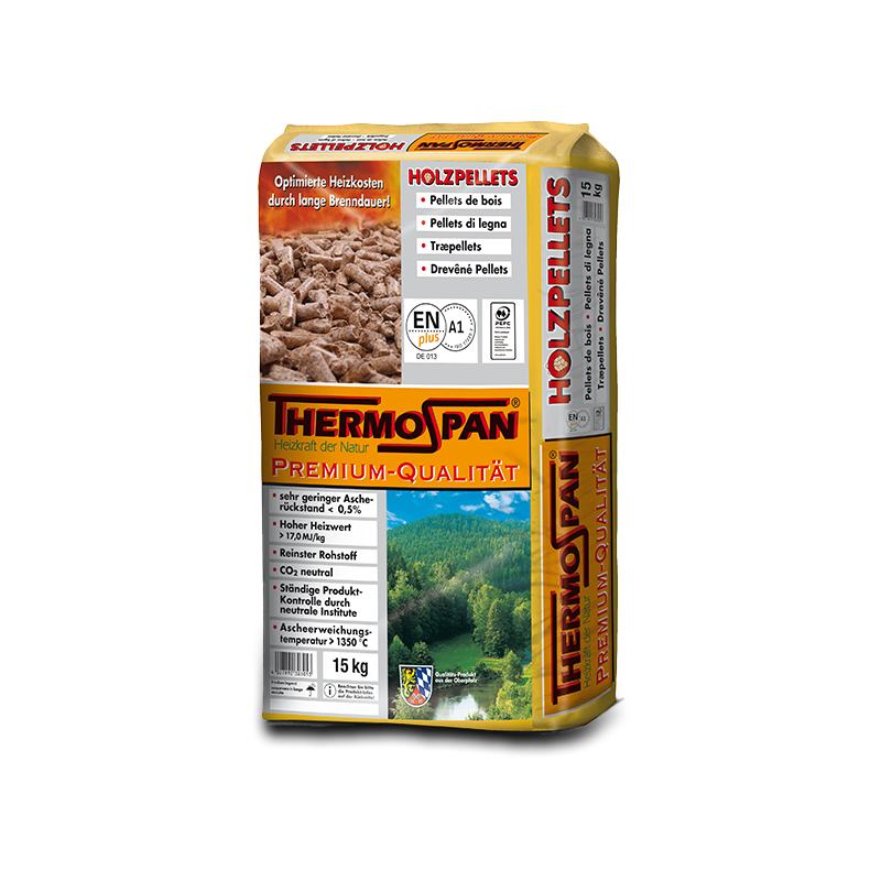 Thermospan® Premium-Pellets – 990 kg – Palette 66 × 15 kg – Über ENplus-Standard | Ramsauer Brennholz