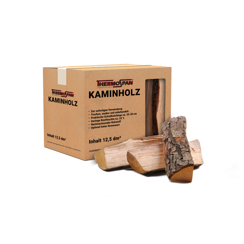 Thermospan® Kaminholz – Palette 72 Netze à 12,5 dm³ – Gemischtes Hartholz | Ramsauer Brennholz